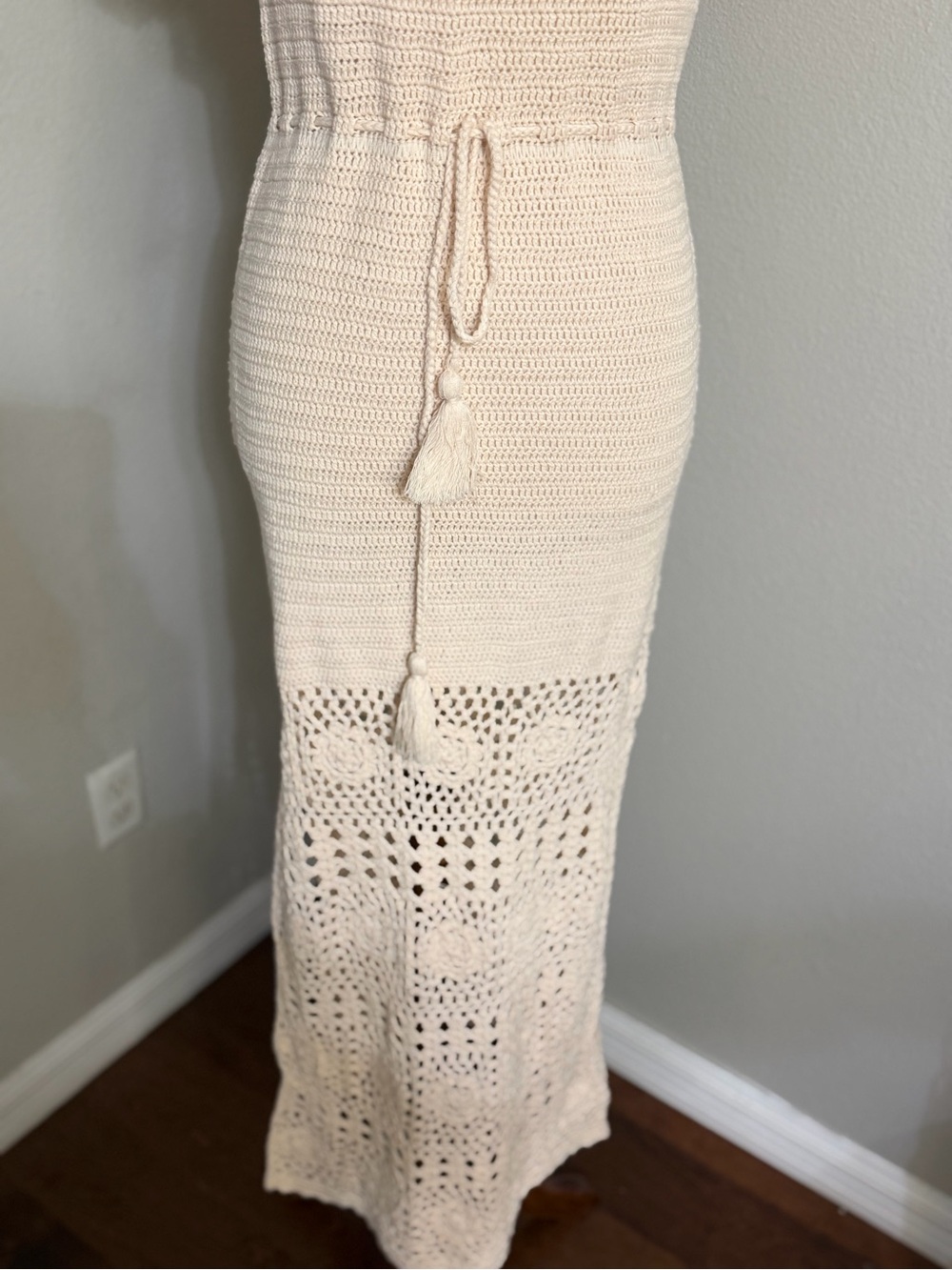 Spell Iluka Crochet Organic Cotton Maxi Dress Blush Pink Off Shoulder Boho Small - Picture 7 of 17